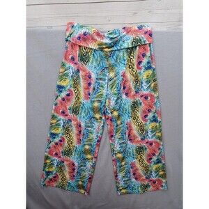 Mimozza Womens Wide Leg Palazzo Pants XL Peacock Yellow Black Stretch Gipsy